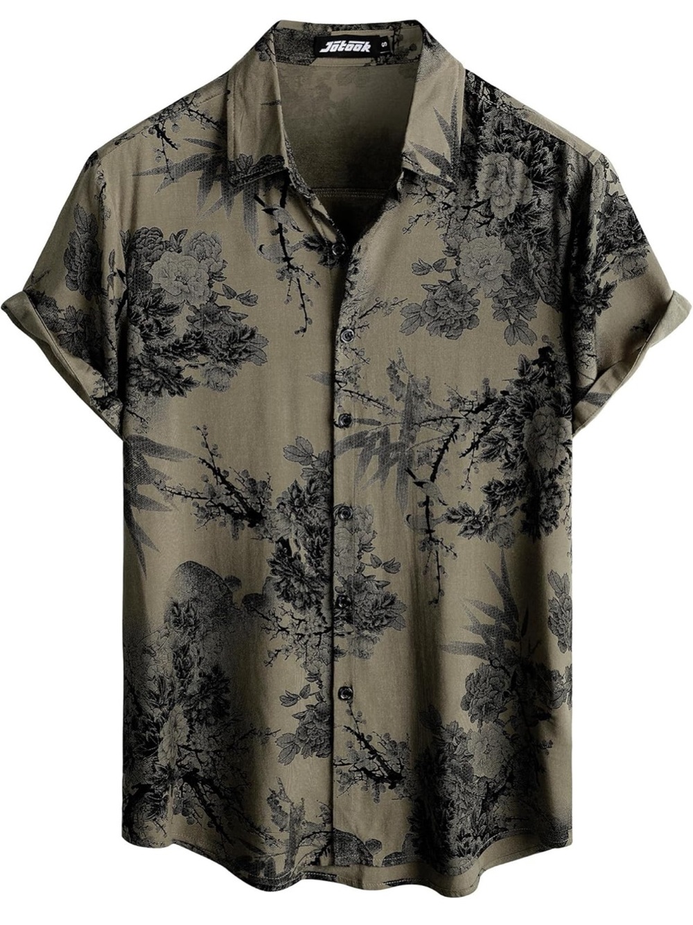 Men's Floral Short-Sleeve Button-Up Shirt - Olive